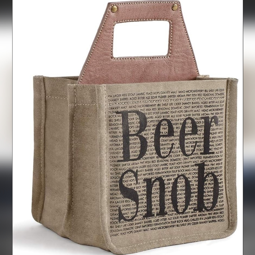 NWT - Mona B. Upcycled-Recycled Beer Snob Tan Canvas Tote Bag
